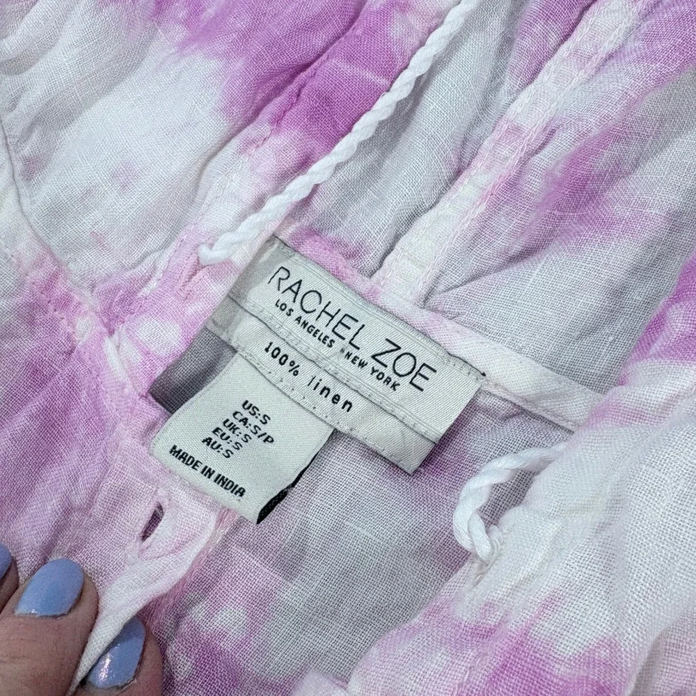 Rachel Zoe Linen Pastel Tie Dye Hooded Top Small Oversized Hoodie Beachy Coastal